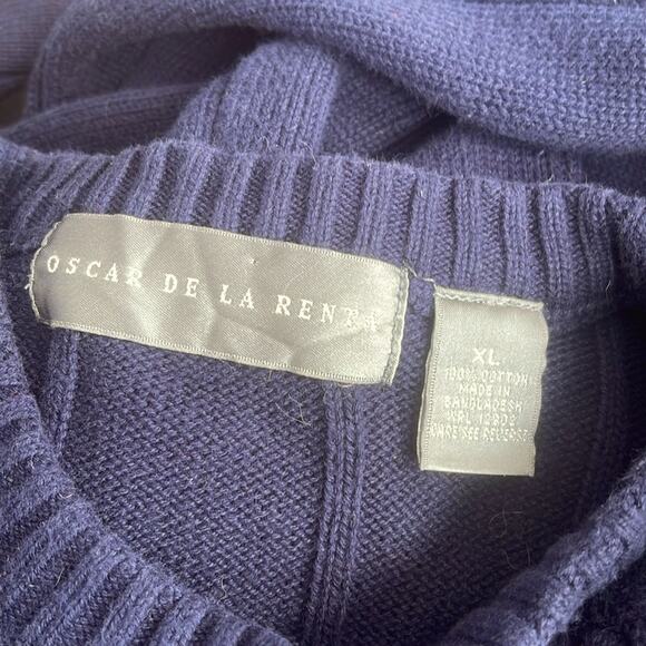 Oscar de la renta size XL 100% cotton navy blue men's sweater - Picture 6 of 10